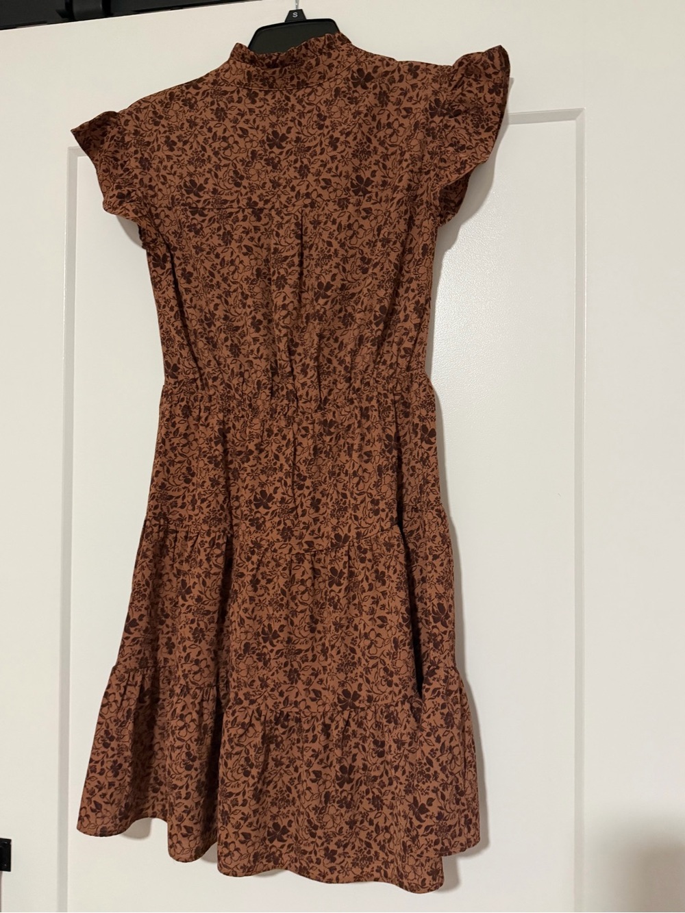 Monteau Women’s Brown Floral Tiered Ruffle Mini Dress Size Small - Picture 3 of 4